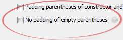 No padding of empty parentheses