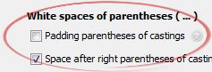 Padding parentheses of castings