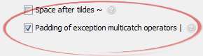 Padding of exception multicatch operators |