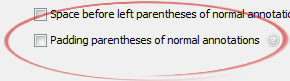 Padding parentheses of normal annotations