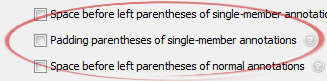 Padding parentheses of single-member annotations