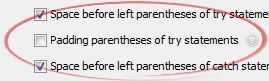 Padding parentheses of try statements