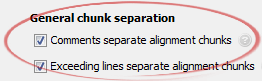Comments separate alignment chunks