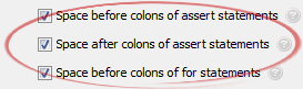 Space after colons of assert statements