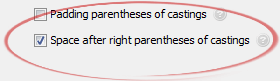 Space after right parentheses of castings