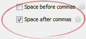 Space after commas