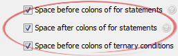 Space after colons of for statements