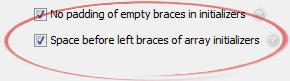 Space before left braces of array initializers