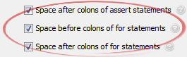 Space before colons of for statements