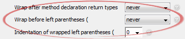Wrap before left parentheses (